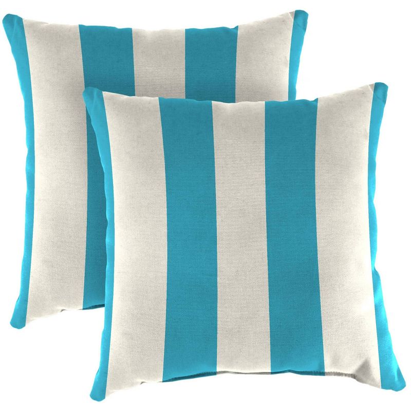 Set of 2 16&#34; x 16&#34; Outdoor Throw Pillows Washed Turquoise White - Jordan Manufacturing, 1 of 7
