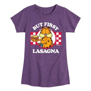Girls' - Garfield - But First, Lasagna Fitted Short Sleeve Graphic T-Shirt - 1 of 4