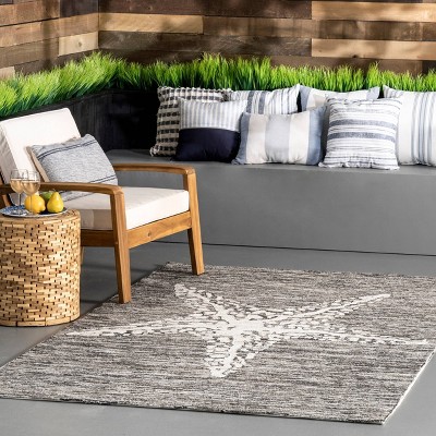 Reversible Gray Starfish Design Synthetic Area Rug