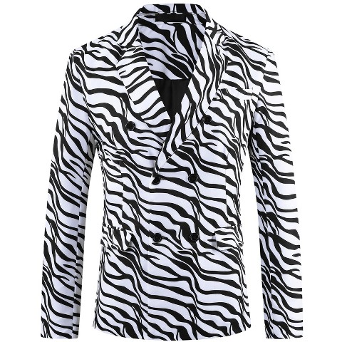 Мужские пиджаки INSPIRE CHIC Men's Party Festival Peak Lapel Double-Breasted Animal Print Blazer Black White Large