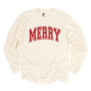 Simply Sage Market Merry Varsity Thick Outline Garment Dyed Long Sleeve - 1 of 4