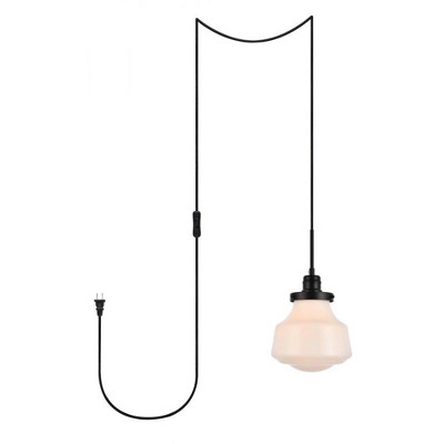 Elegant Lighting Lyle 1 light Black and frosted white glass plug in pendant