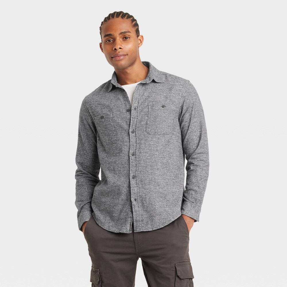 Men's Mid-Weight Flannel Long Sleeve Button-Down Shirt - Goodfellow & Co™ Heather Gray L