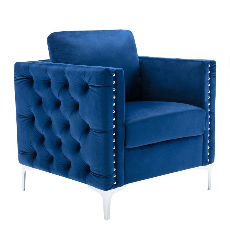 Modern Velvet Armchair Tufted Button Accent Club Chair with Steel Legs-ModernLuxe, 4 of 11