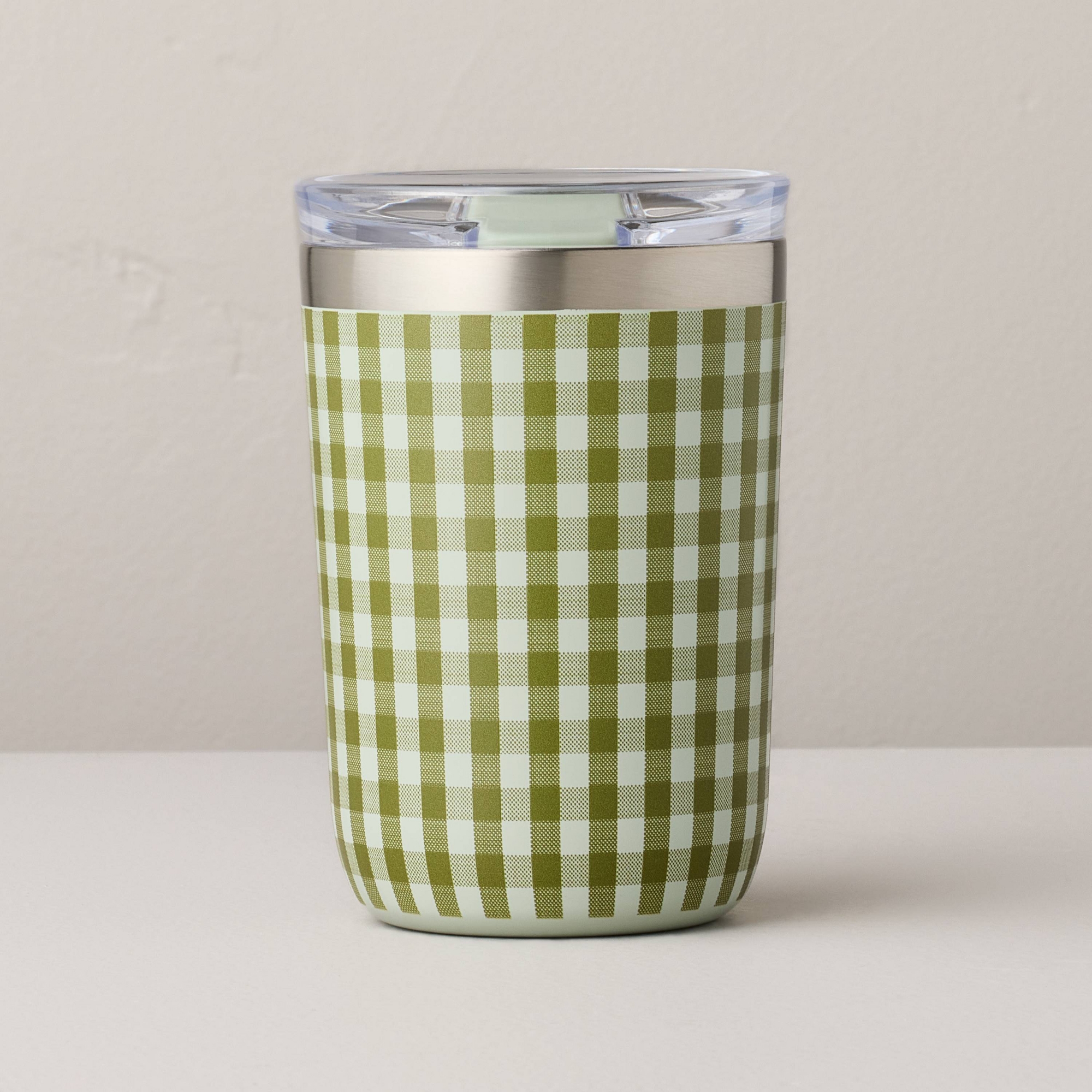 13 fl oz Stainless Steel Insulated Travel Mug Green Gingham - Hearth & Hand™ with Magnolia
