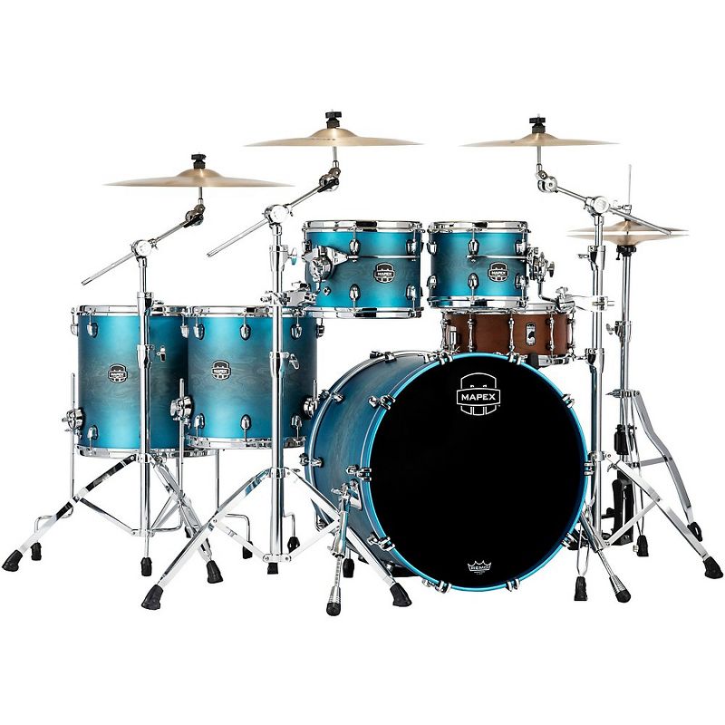 Mapex Saturn Evolution Workhorse Maple 5-Piece Shell Pack With 22" Bass Drum Exotic Azure Burst, 1 of 4