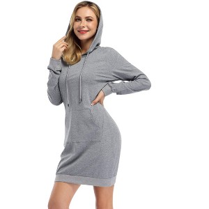 Womens Hoodie Dress Sweatshirt Pullover Kangaroo Casual Dress with Pocket - 1 of 2