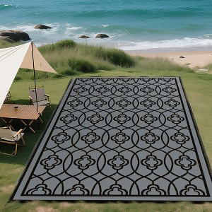 Outsunny Outdoor Patio Rug, Large Camping Carpet with Carrying Bag, 9' x 18' Waterproof Plastic Straw, Reversible, Lantern Pattern - 1 of 4
