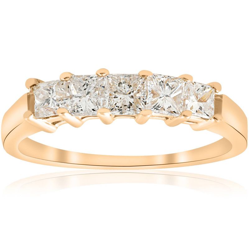 Pompeii3 1ct Princess Cut Diamond Anniversary 14K Gold Ring, 1 of 6