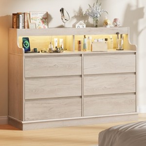 GustoWave Dresser for Bedroom, 6 Drawer Dresser with LED Lights and Charging Station, Wide Chest of 6 Drawers, Modern Large Capacity Storage Cabinet - 1 of 4