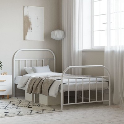 vidaXL Metal Bed Frame with Headboard and Footboard White 39.4 in.x78.7 in.