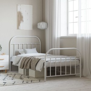 vidaXL Metal Bed Frame with Headboard and Footboard White 39.4 in.x78.7 in. - 1 of 4
