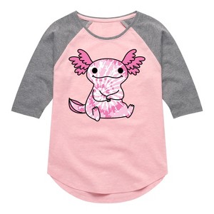 Girls' - Instant Message - Tie Dye Axolotl Shirt Tail Raglan Graphic T-shirt - 1 of 4