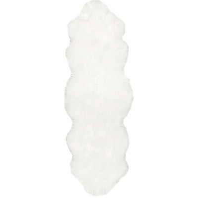 Ivory Faux Sheepskin Shag Rug 25"x7" Easy-Care & Stain-Resistant
