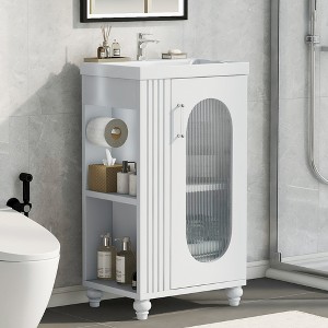 ALEXOUN 20" Bathroom Vanity with Ceramic Sink,Bathroom Cabinet with Toilet Paper Holder & Open Shelf Two Drawers and Glass Door,for Small Space - 1 of 4