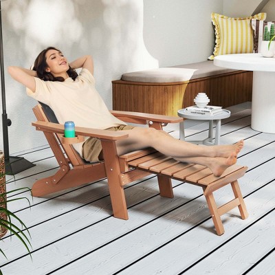Costway Patio Adirondack Chair All-Weather HIPS Lounge Chair with Retractable Footrest Black/Brown/Gray/Navy