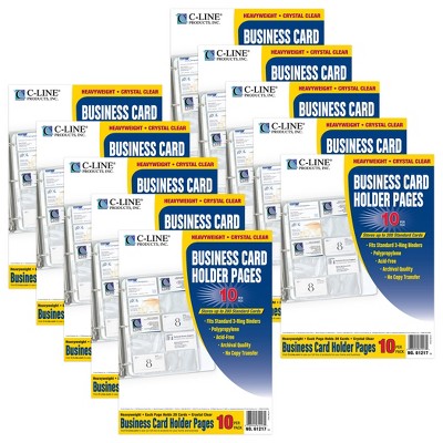 C-Line® Business Card Holder, Poly without Tabs, Holds 20 Cards/Page, 11-1/4" x 8-1/8", 10 Per Pack, 10 Packs