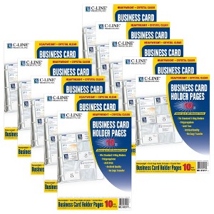 C-Line® Business Card Holder, Poly without Tabs, Holds 20 Cards/Page, 11-1/4" x 8-1/8", 10 Per Pack, 10 Packs - 1 of 4