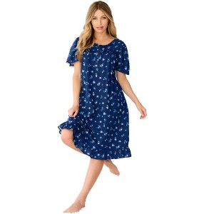 Dreams & Co. Plus Size Short Floral Print Cotton Gown - 1 of 4