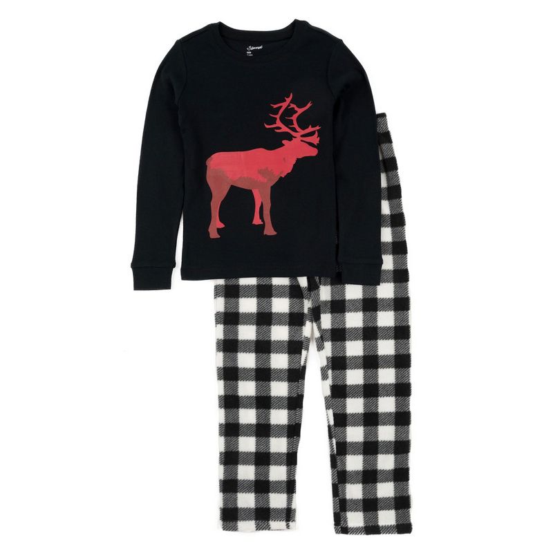 Leveret Kids Cotton Top and Fleece Pants Christmas Pajamas, 1 of 4