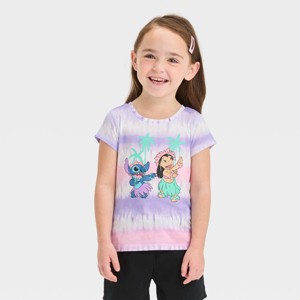 Toddler Girls' Disney Lilo & Stitch Short Sleeve Graphic T-Shirt - Pink/Purple - 1 of 3
