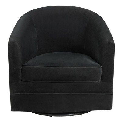 Black Velvet Swivel Barrel Accent Chair with Manufactured Wood Frame