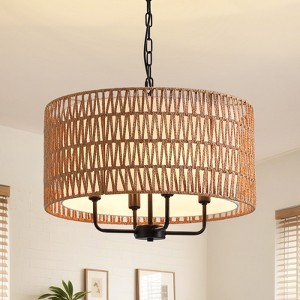 Ludomide Rustic Farmhouse Pendant Light Fixtures, 4-Lights Boho Chandelier, Hand Woven Chandeliers for Dining Room Kitchen Island - 1 of 4