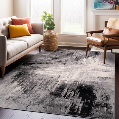 Black and Gray Abstract Art Synthetic Area Rug 3'3" x 5'