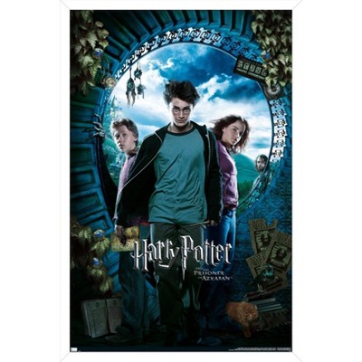 Trends International The Wizarding World: Harry Potter - Stamps Collage  Framed Wall Poster Prints Mahogany Framed Version 22.375 x 34