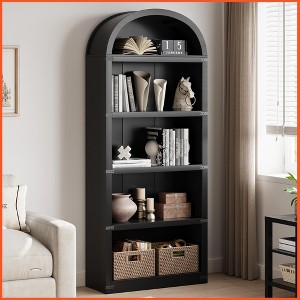 Bookcase with Doors Arched Bookshelf 71.65in Tall Bookcase Farmhouse Cabinet with Shelves Wooden Bookshelves - 1 of 4