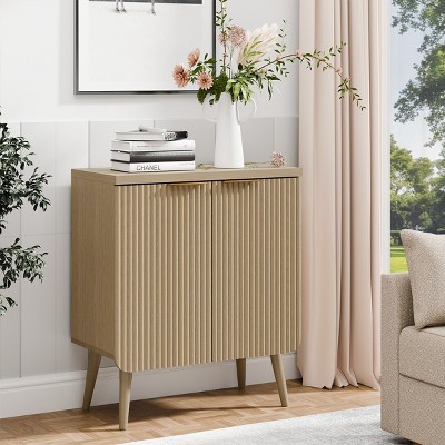 FURNIinspire Utility Storage Cabinets Storage Locker With 2 Doors For Living Room Dining Room, 2-Tier Storage Space, Wood color, 11.8"*23.6"*27.6"