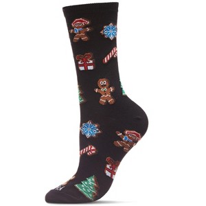Memoi Women's Christmas Cookie Delight Holiday Crew Socks Black 9-11 - 1 of 4