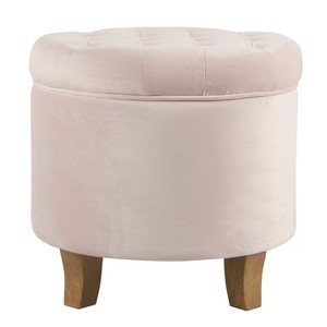 HomePop Velvet Tufted Round Storage Ottoman Pink Blush: Upholstered Footstool, Padded with Unhinged Lid - 1 of 4