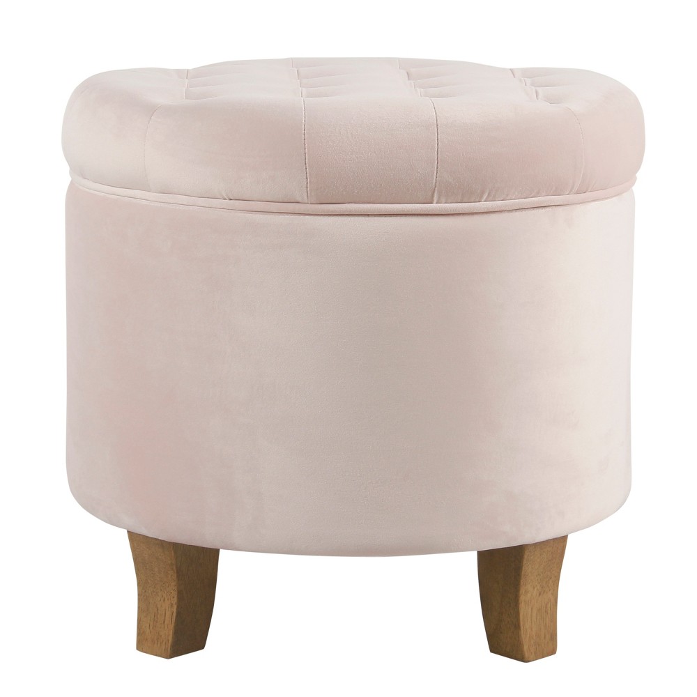 Photos - Pouffe / Bench Velvet Tufted Round Storage Ottoman Pink Blush - HomePop