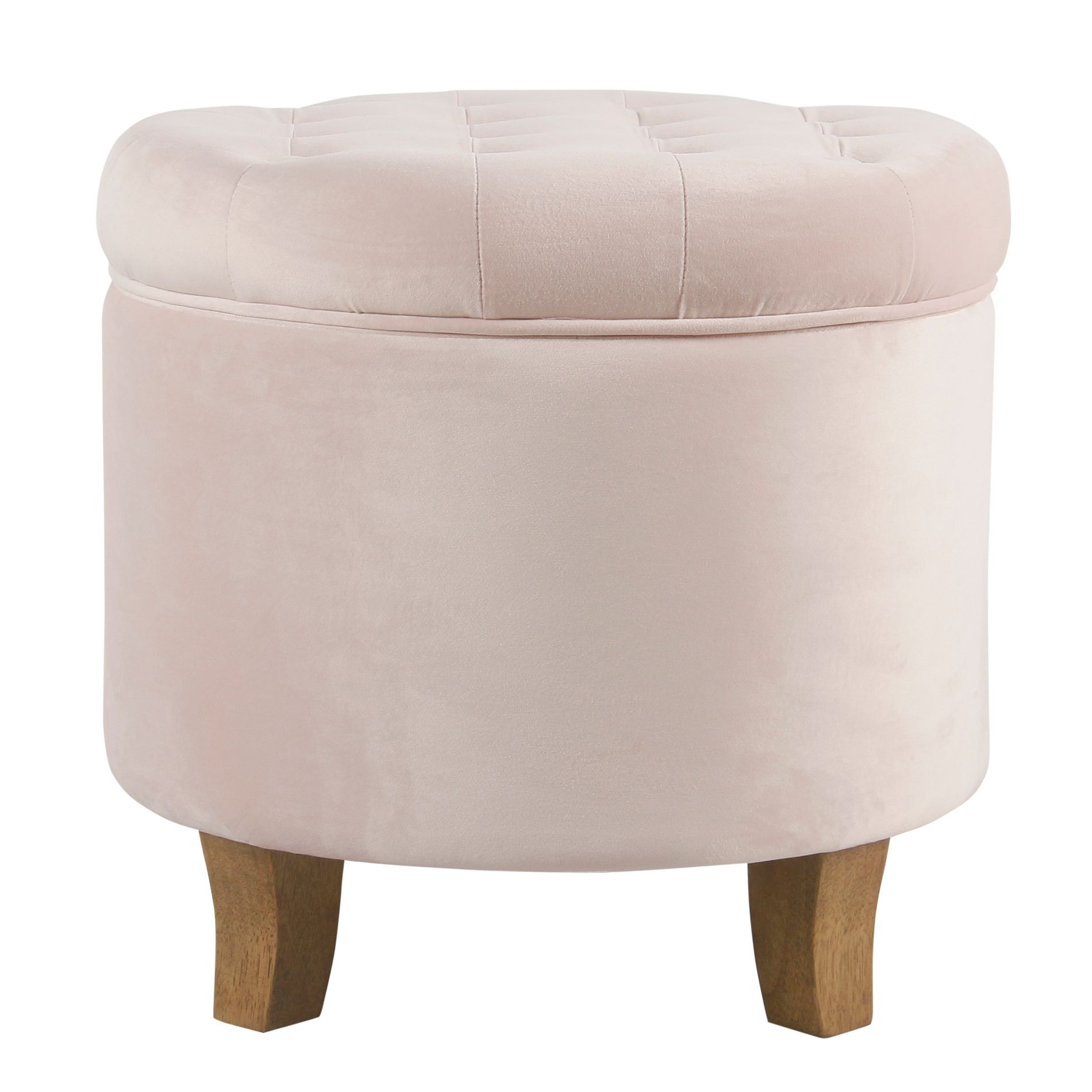 HomePop Velvet Tufted Round Storage Ottoman Pink Blush: Upholstered Footstool, Padded with Unhinged Lid