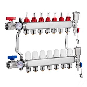VEVOR 7-Branch Radiant Heat Manifold, 1/2" PEX Tubing Manifold, Stainless Steel PEX Manifold for Hydronic Radiant Floor Heating, Silver - 1 of 4