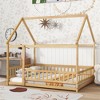 COWLOWN Full Size House Floor Bed with Roof & Safety Guardrails, Wooden Bed for Kids and Toddlers - 4 of 4