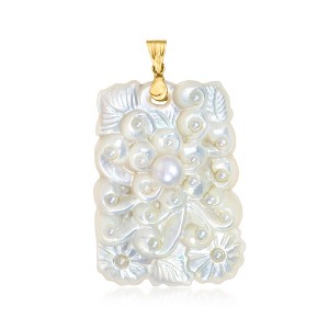 Ross-Simons Carved Mother-Of-Pearl Floral Pendant With 2-7mm Cultured Pearls in 14kt Yellow Gold Size 2.00 - 1 of 3