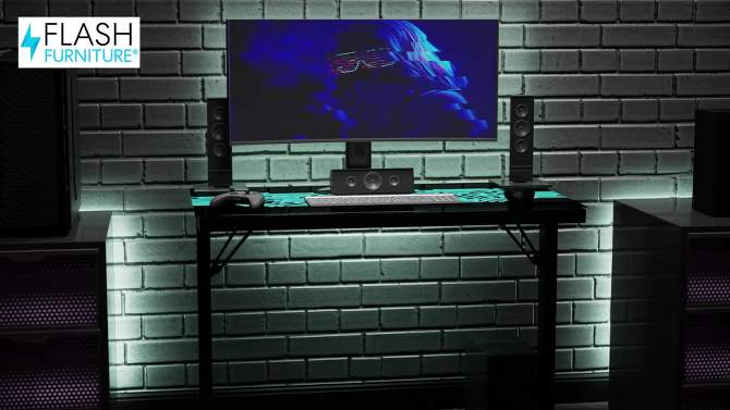 Flash Furniture Gaming Computer Desk with Color Changing LED Circuit Board Design Glass Desktop, 2 of 13, play video