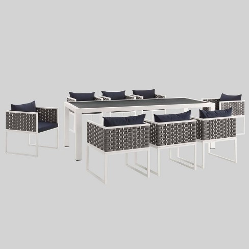 Stance 9pc Outdoor Patio Aluminum Dining Set White Navy Modway Target