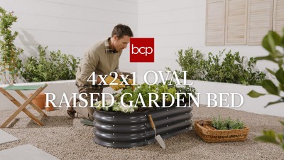 Dark Green Metal Oval Raised Garden Bed Planter Box