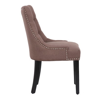 Brown Upholstered Wingback Dining Chair with Nailhead Trim