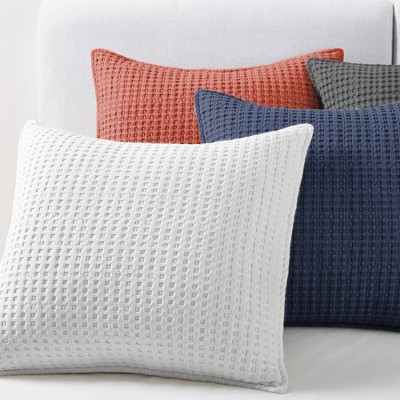 Bright White Cotton Waffle Square Decorative Pillow 20x20
