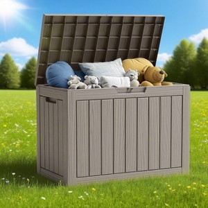 Gulches 45GAL 170L Outdoor Storage Deck Box Light Coffee Weatherproof Woodgrain Resin for Patio Garden Backyard - 1 of 4