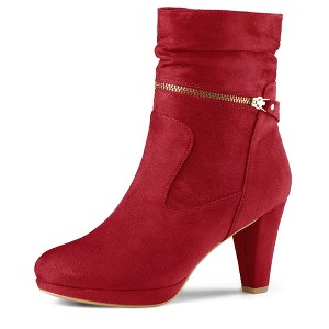 Allegra K Women's Round Toe Ankle Zip Platform High Heel Mid Calf Boots - 1 of 4