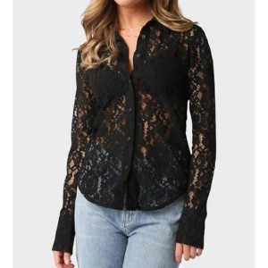Women's Lace Button Up Top - OLIVACEOUS - 1 of 4