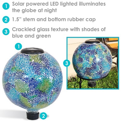 Azul Terra Crackled Glass Solar Garden Gazing Globe with LED Light