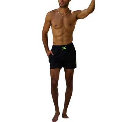 HEAT Swimwear Mens Double Neon Stripe Tie Front Board Short Swim Trunks, Black, Medium — фото 3