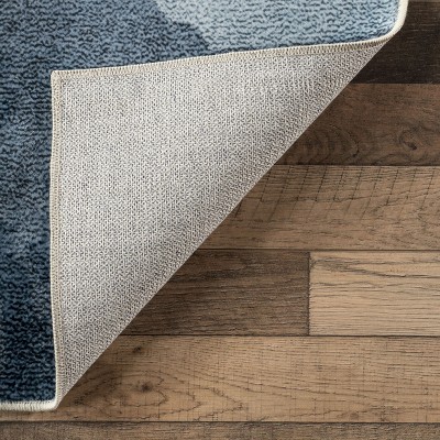 Blue Abstract Washable Non-slip Synthetic Area Rug, 3 x 5 ft