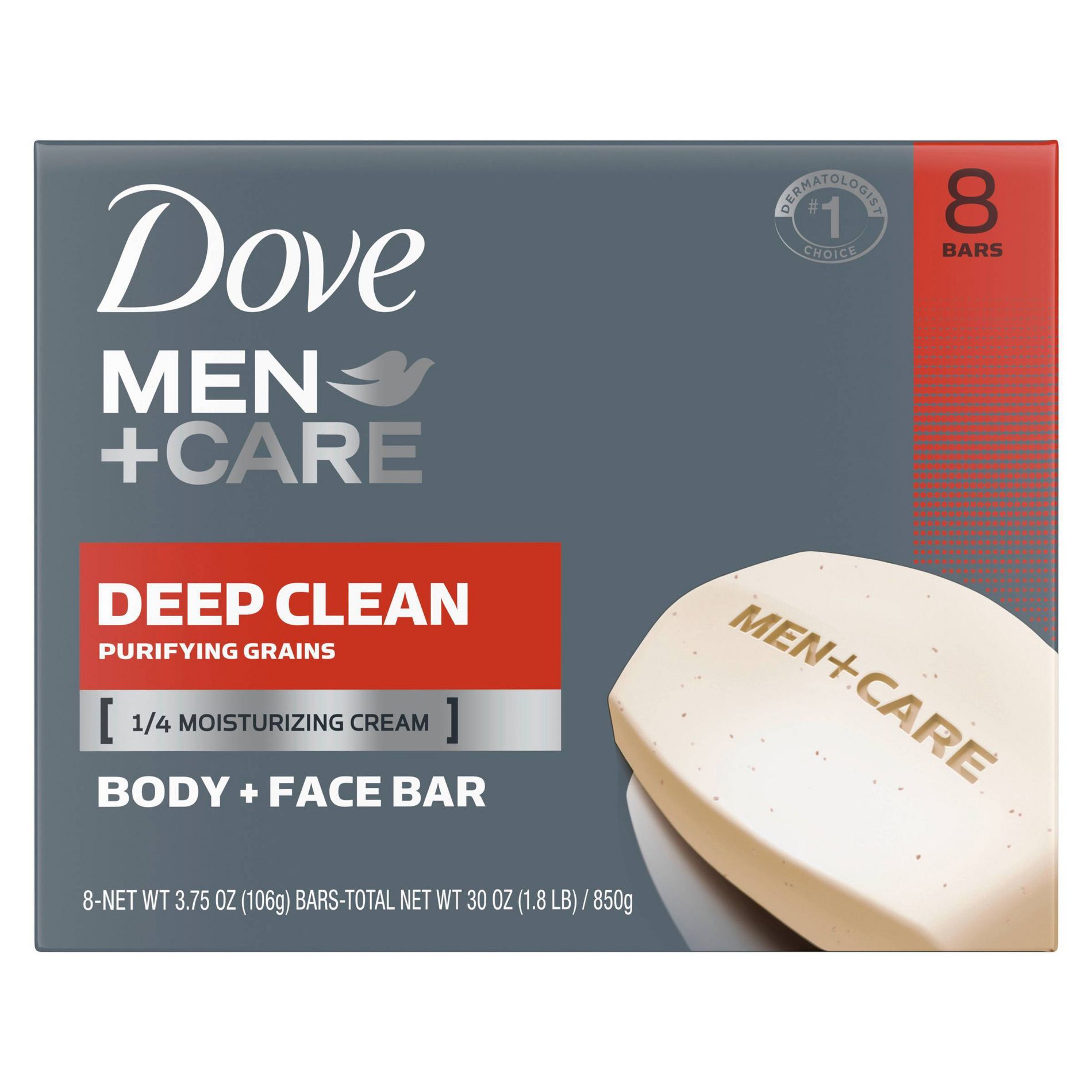 Dove Men+Care 3-in-1 Deep Clean Hand & Body + Face + Exfoliation Bar Soap - 3.75oz/8pk